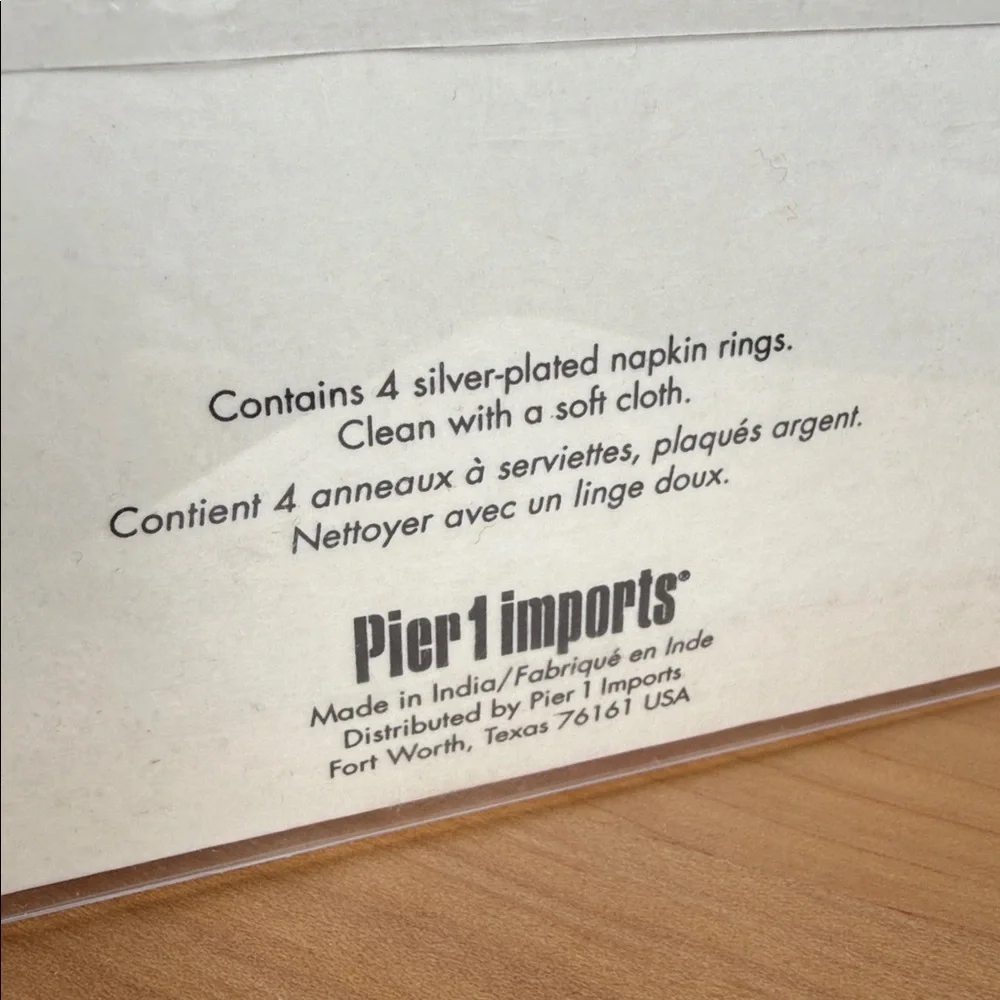NWT Pier 1 Imports Silver Plated Silverware Fork Knife Napkin Rings Set of 4 NIB